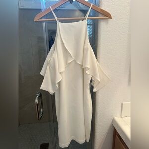 J.O.A. Cream Asymmetrical Dress with Flowy Ruffles